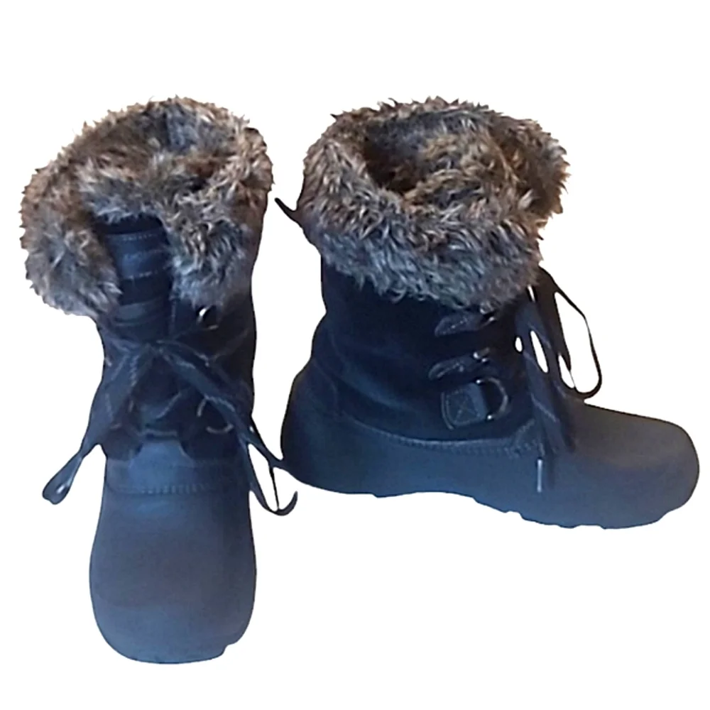 Khombu The Slope Snow Duck Boot Faux Fur Leather Rubber Sole Lace Up Water Proof